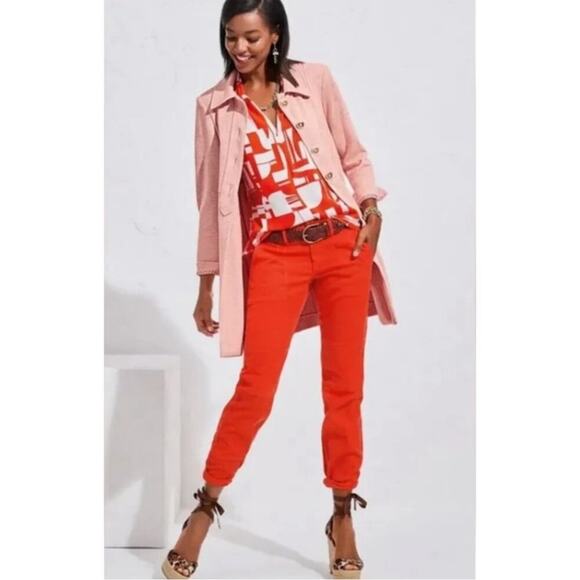 Cabi Utility Trouser in Orange Coral #6046 Preppy Casual Tapered Pants Size 4 - Picture 1 of 14